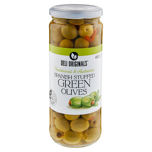 Spanish Stuffed Green Olives 450g Product Image Front shot 01